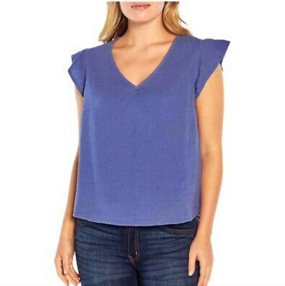 Three Dots Double Layer Gauze Short Sleeve Top Perwinkle Blue Size XL NWT